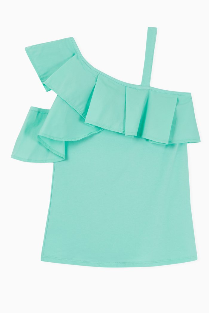

Ruffle Knit and Woven Top, Green