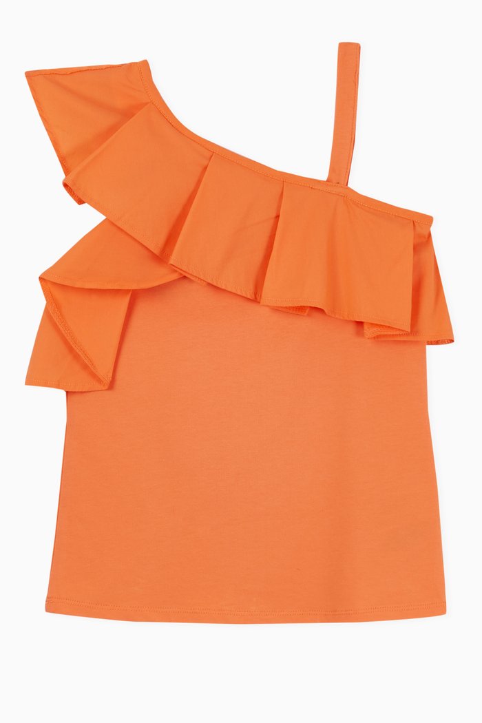 

Ruffle Knit and Woven Top, Orange