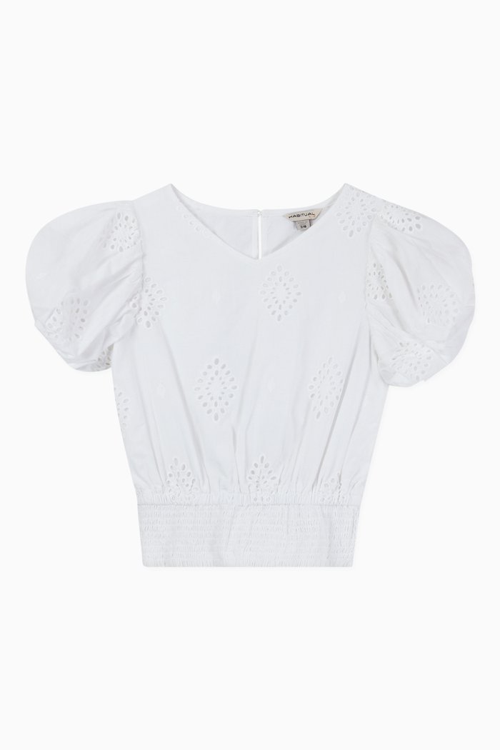 

Puff Sleeve Allover Eyelet Top, White