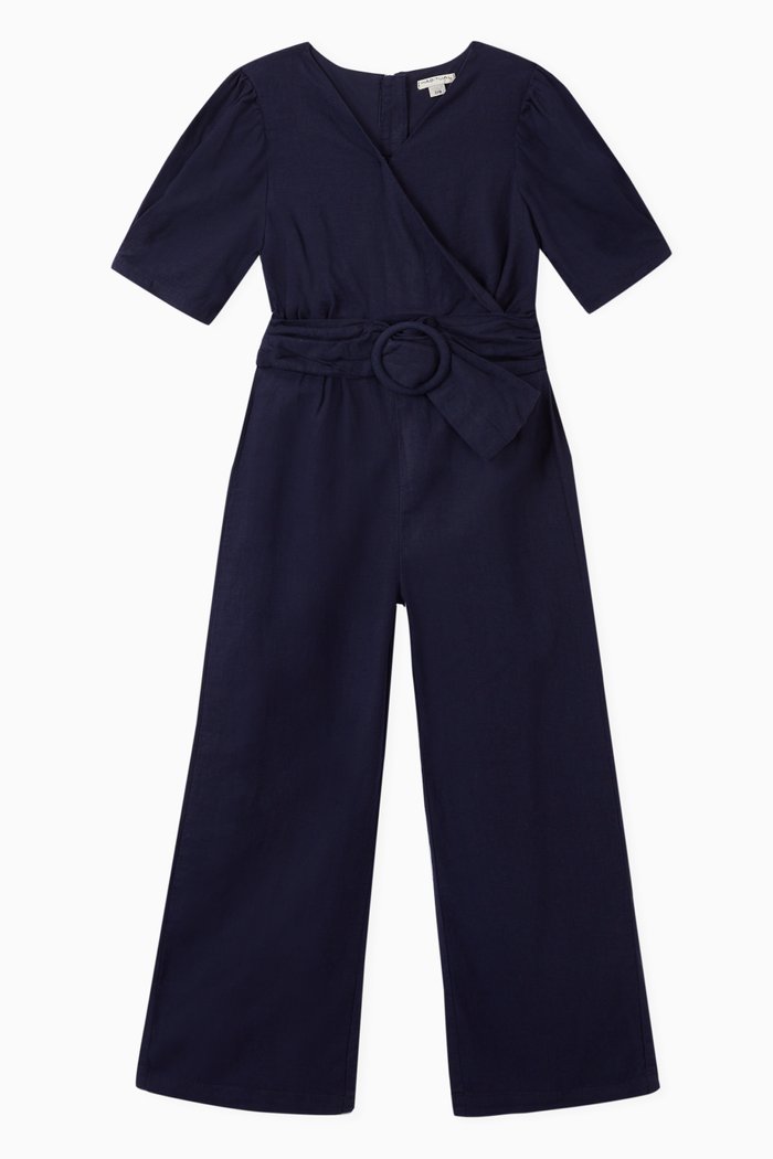 

Wrap Front Jumpsuit with Belt, Blue