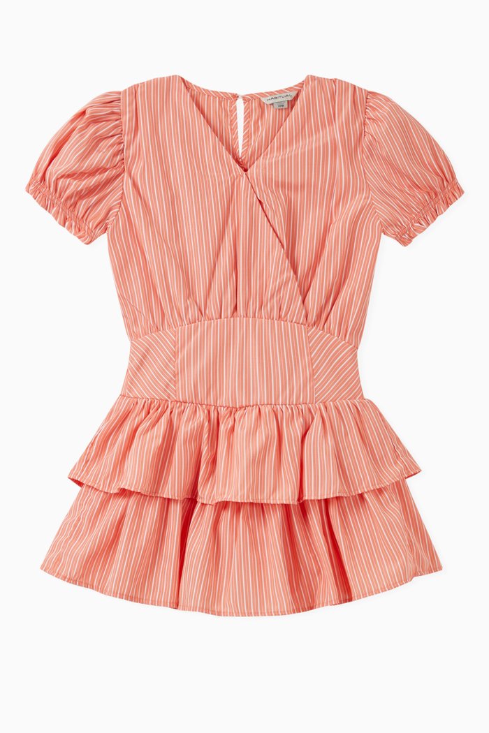 

Puff Sleeve Ruffle Shirt Romper, Orange
