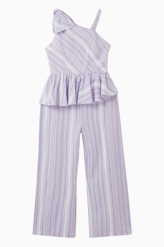 Flounce Asymmetrical Linen-blend Jumpsuit, Purple