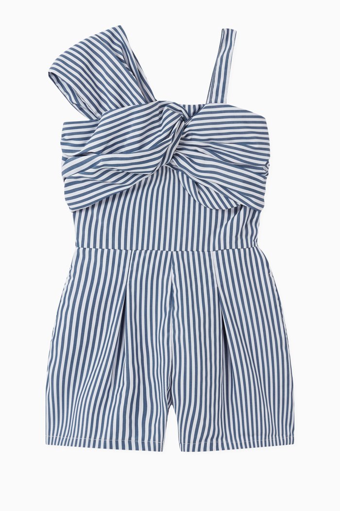 

Asymmetrical Ruffle Tie Romper, Blue