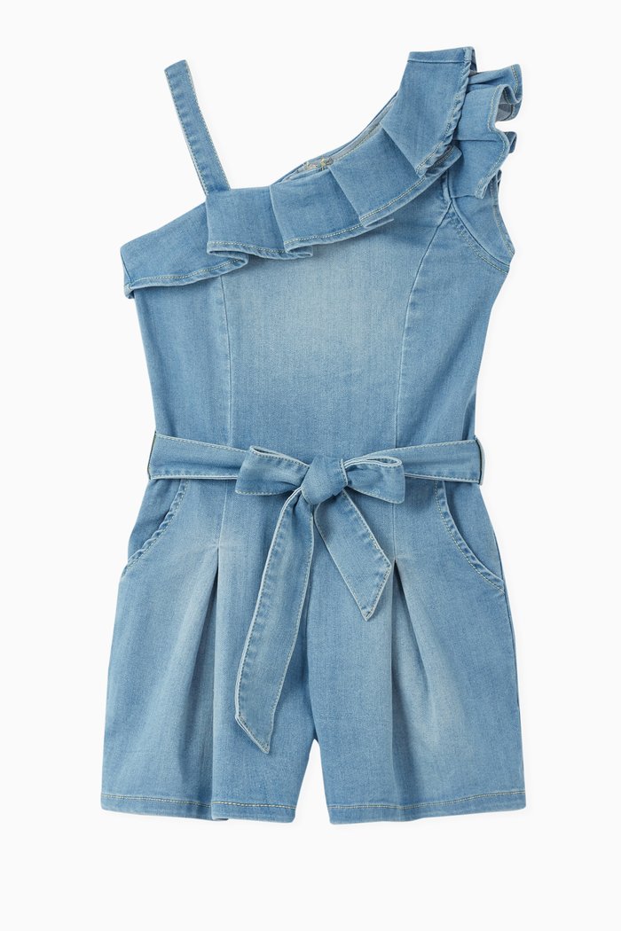 

Off-shoulder Ruffle Romper, Blue
