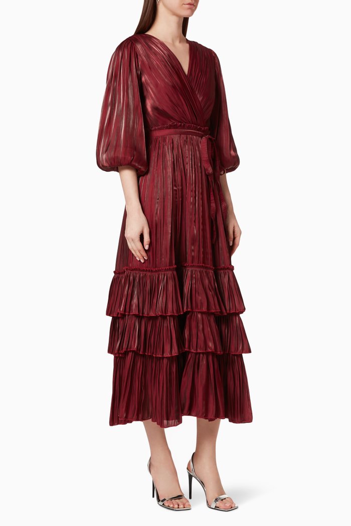 

Pleated Wrap Dress, Burgundy