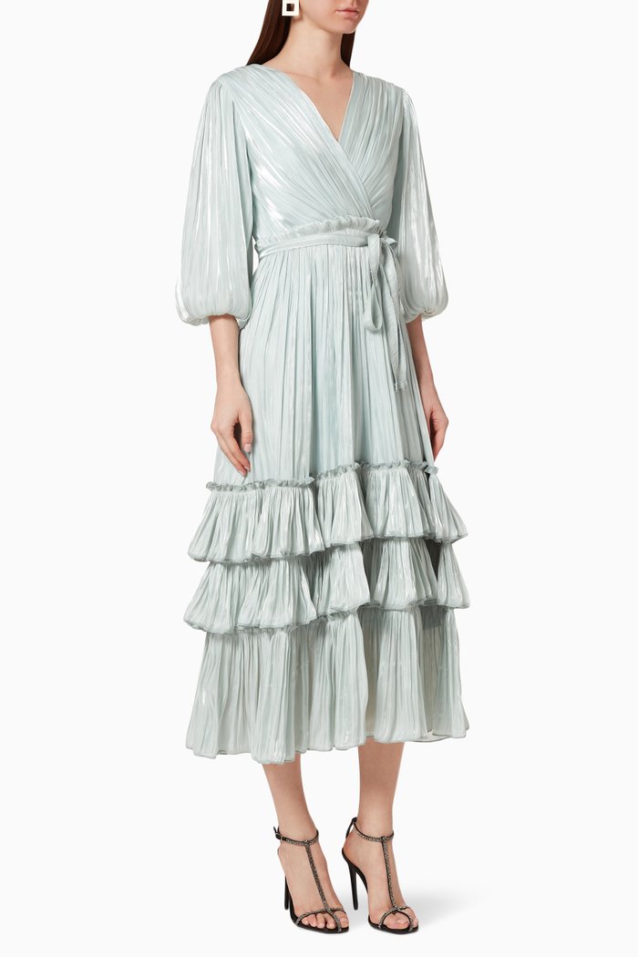 

Pleated Wrap Dress, Green