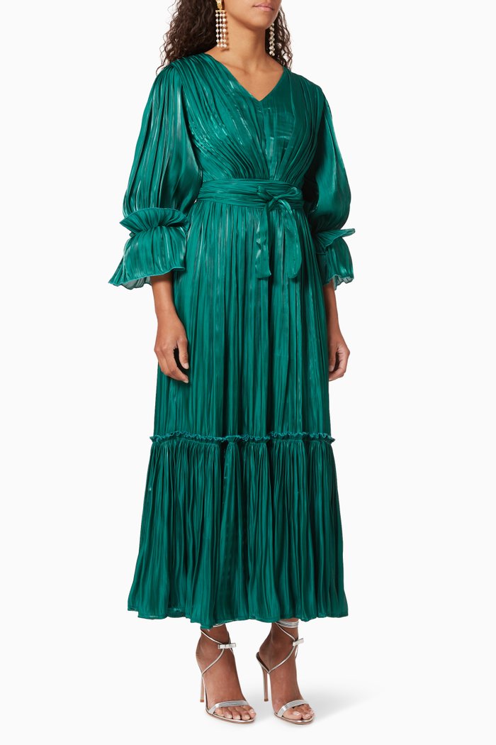 

Gathered Tiered Dress, Green