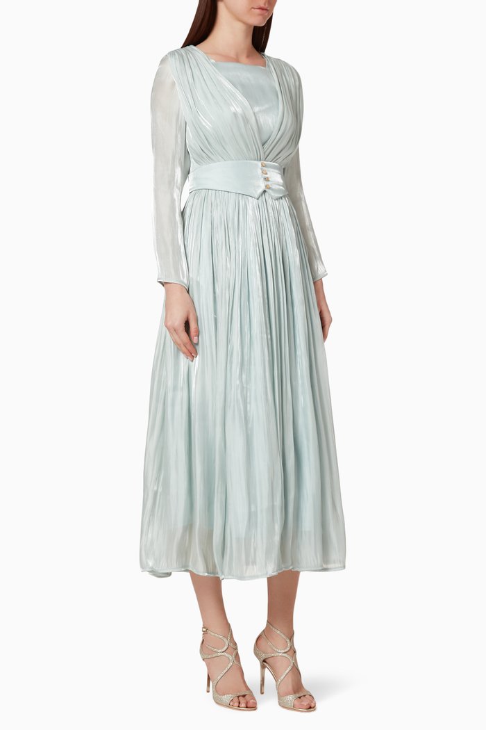 

Metallic Pleated Dress, Green