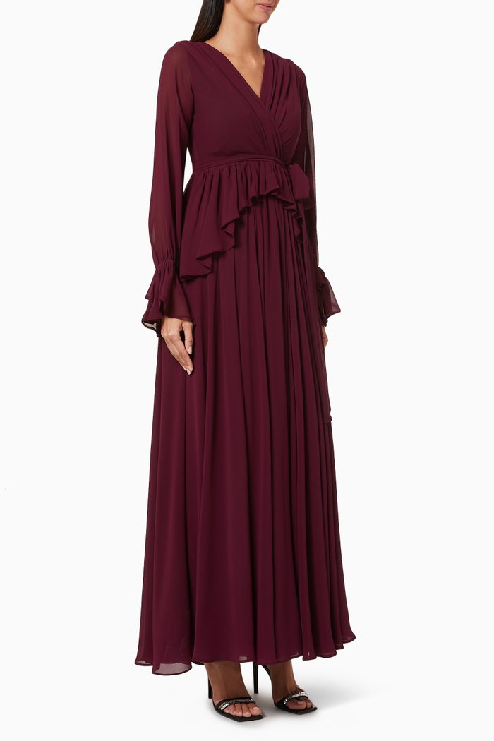 

Gathered Peplum Dress, Burgundy