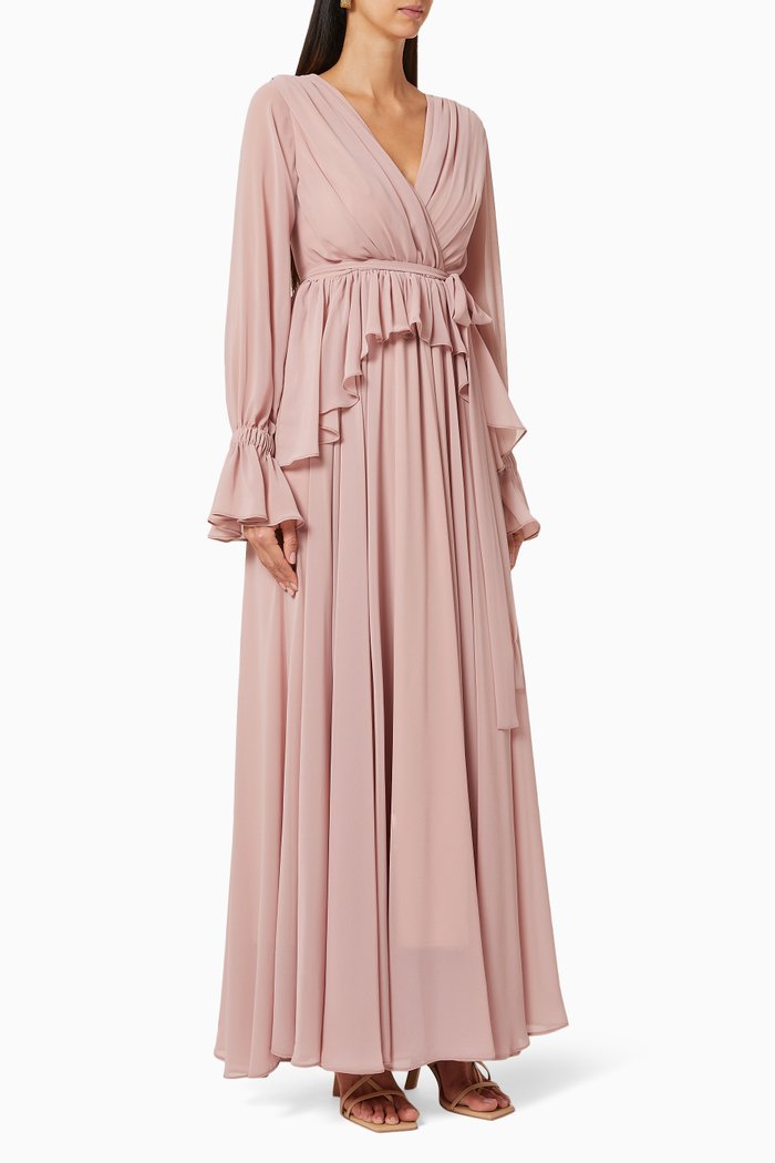 

Gathered Peplum Dress, Pink