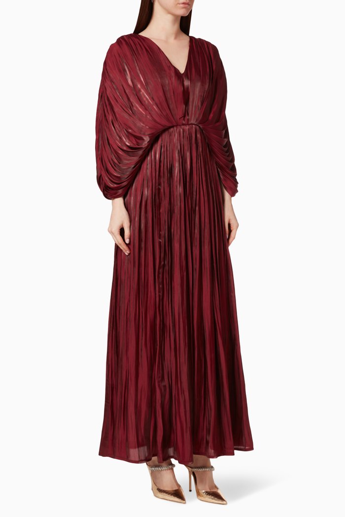 

Metallic Pleated Dress, Burgundy