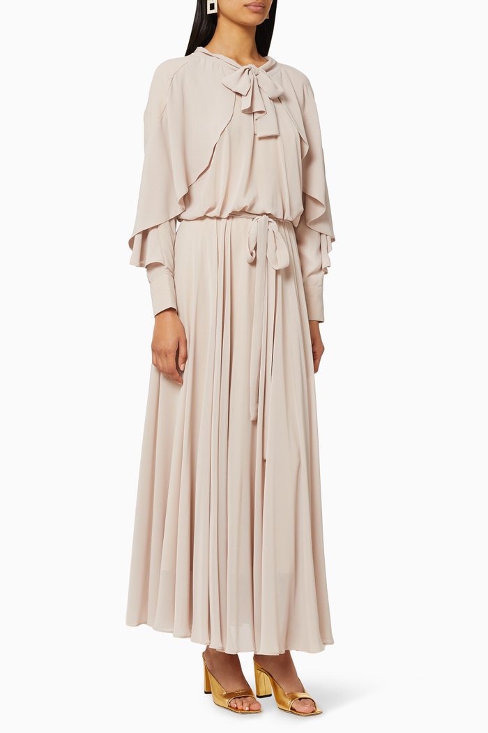 

Gathered Cape Dress, White