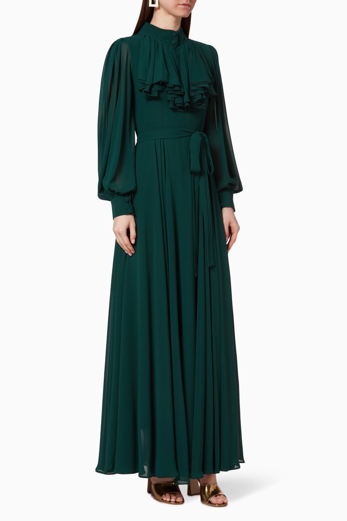 

Gathered Frill Dress, Green