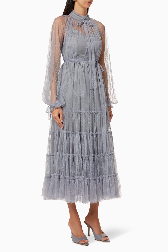 Polka Dot Frill Dress, Grey