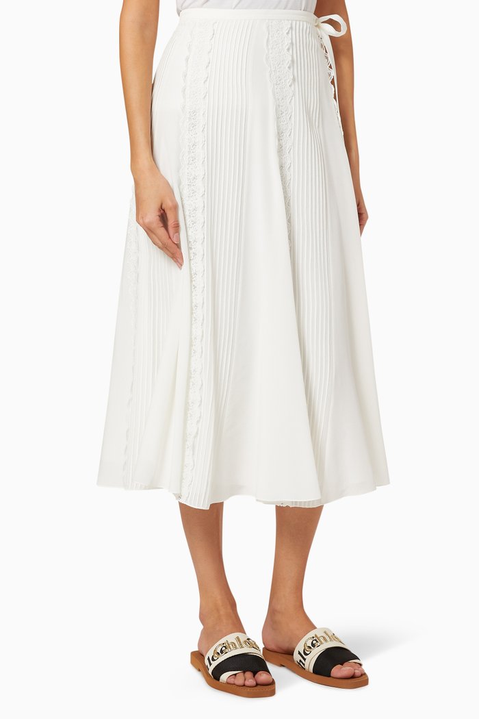 

Embellished Silk Georgette Midi Skirt, White