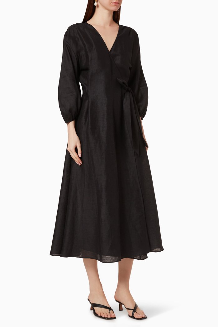 

Sandra Wrap Linen Maxi Dress, Black