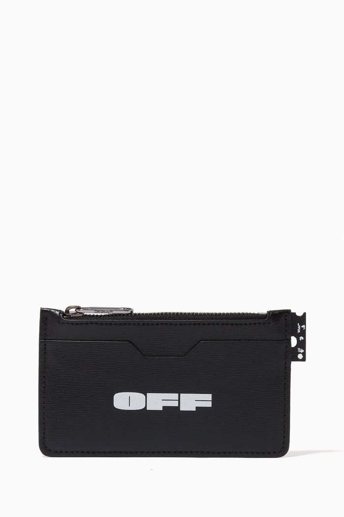 OFF Zip Cardholder in Leather, Black
