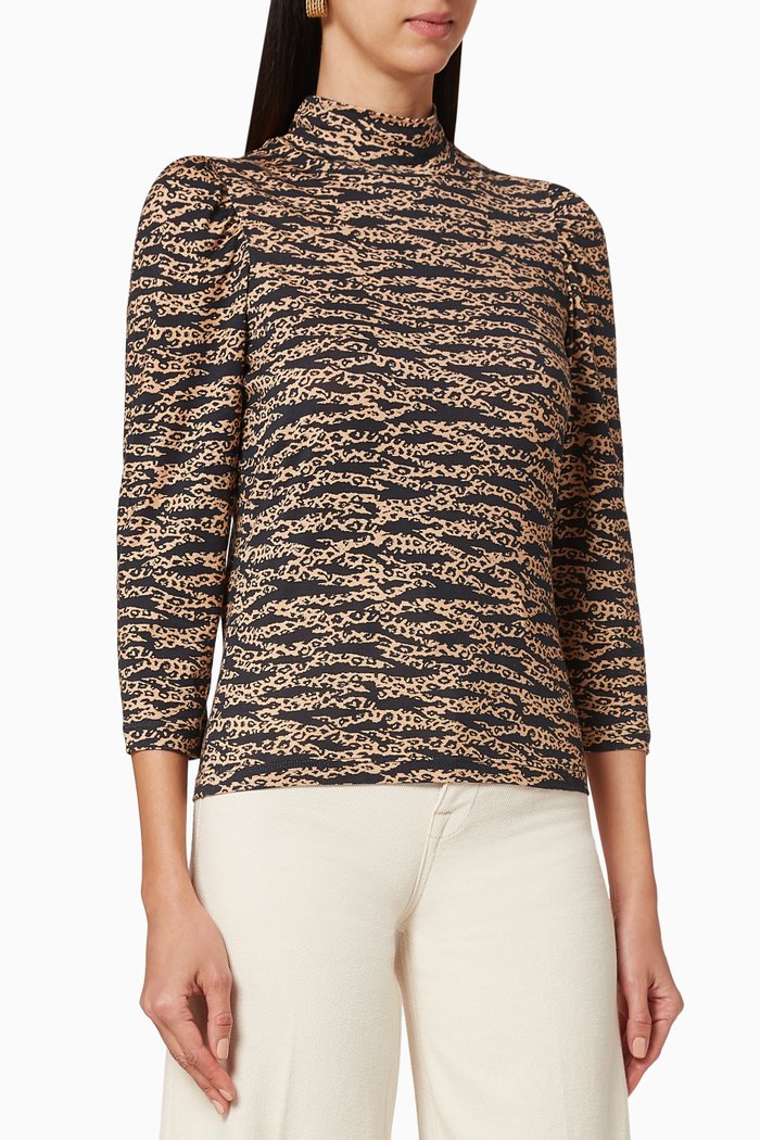 

Tiger Leopard Print High Neck Top, Brown