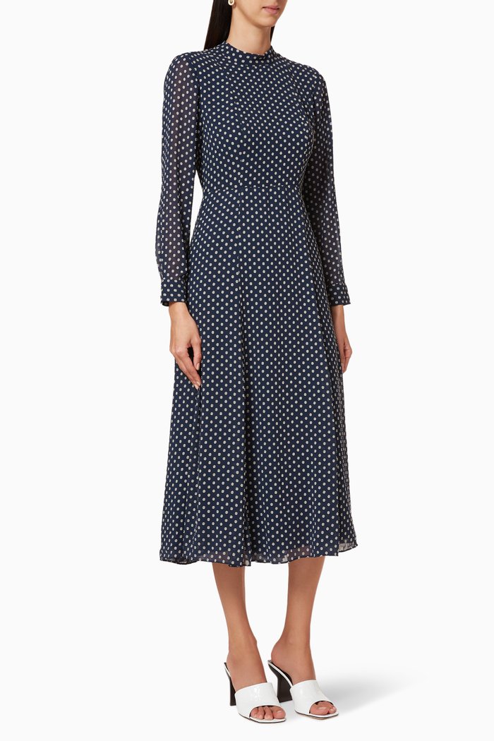 

Dobby High Neck Dress, Blue