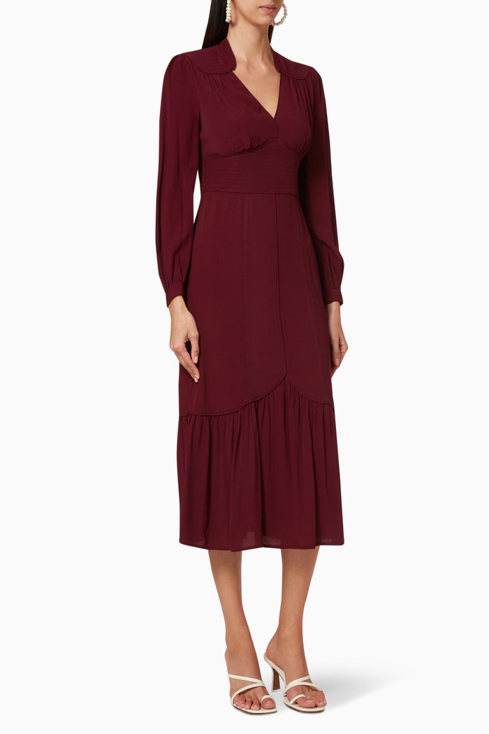

Topstitch Midi Dress, Red