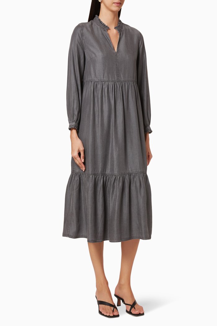 

Denim Trapeze Midi Dress, Black
