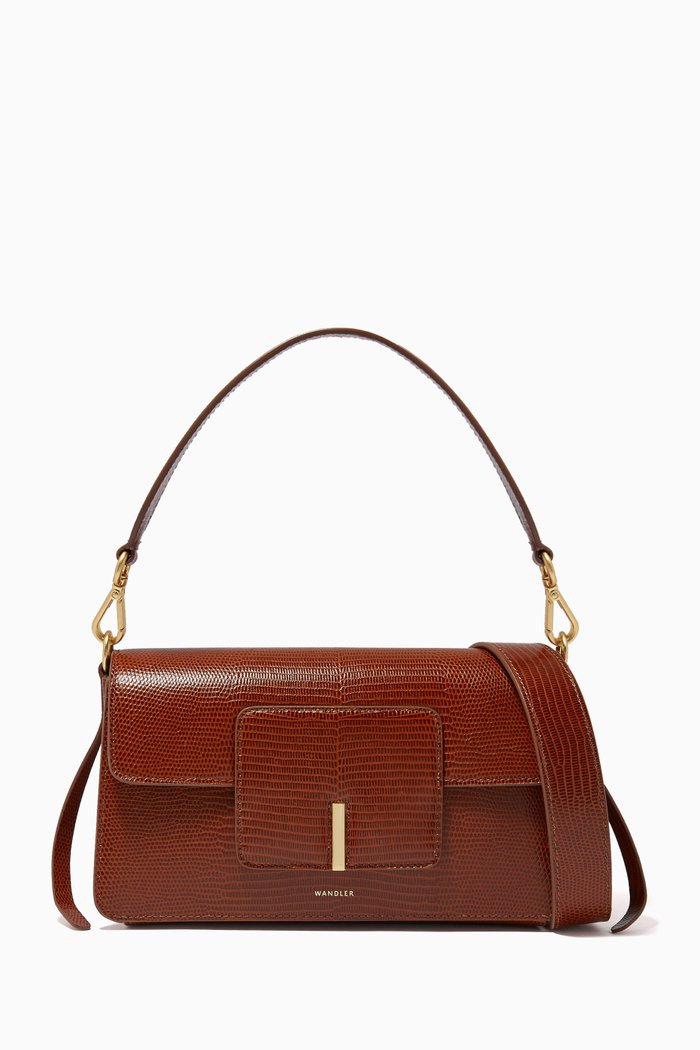 

Georgia Shoulder Bag in Lizard-Embossed Leather, Brown
