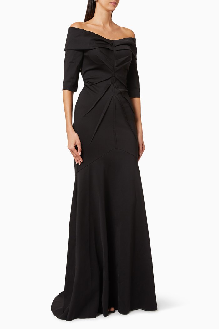 

Ruched Pleated Dress, Black