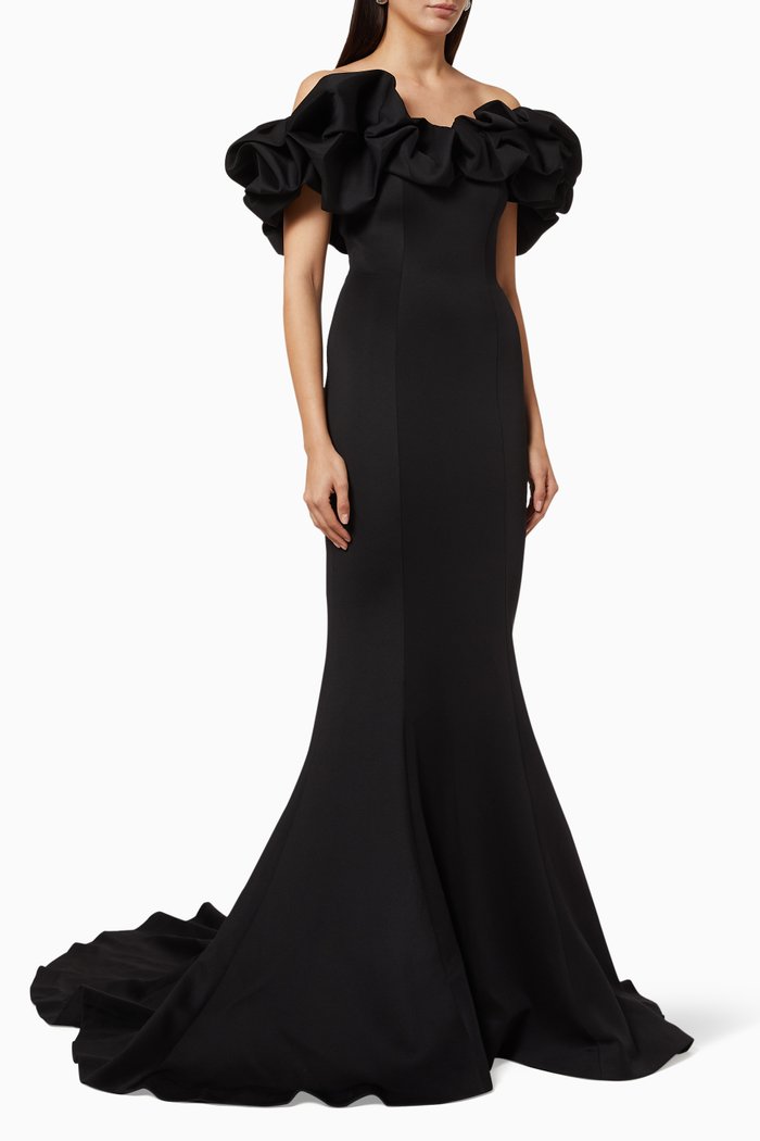 

Ruffle Trim Gown, Black