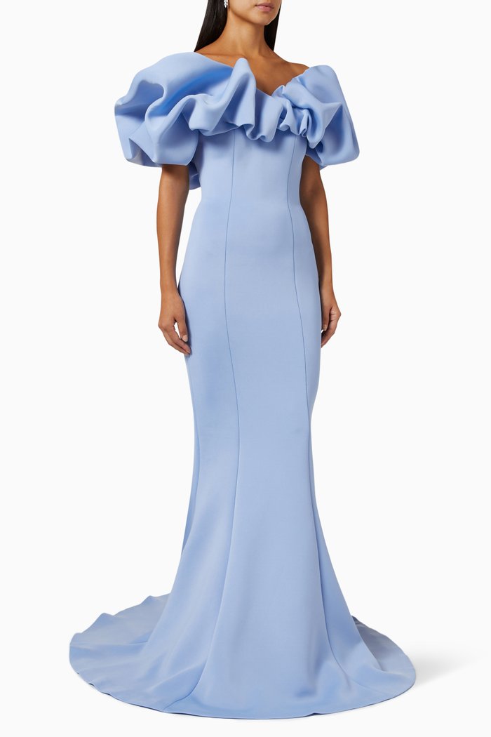

Ruffle Trim Gown, Blue