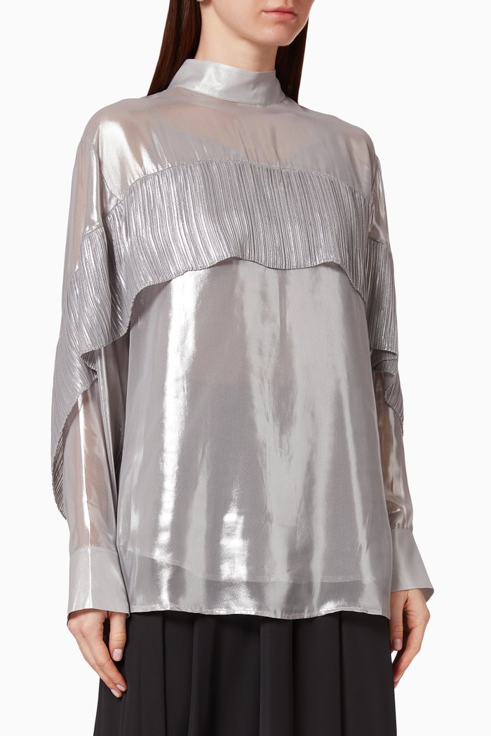 

Metallic Pleated Blouse, Silver