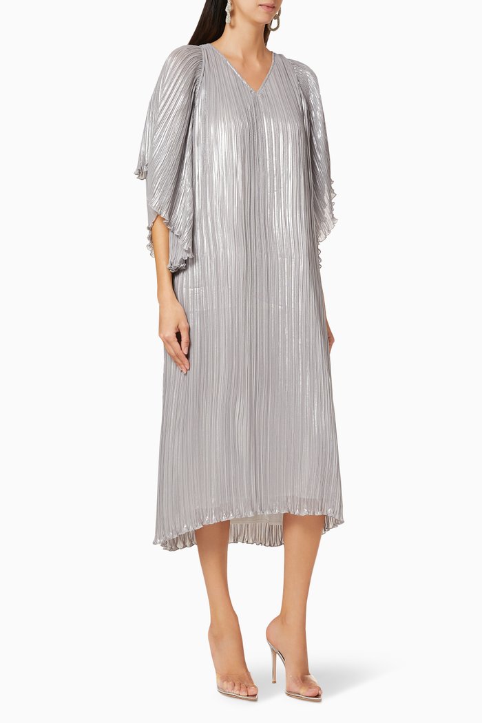 

Metallic Pleated Dress, Silver