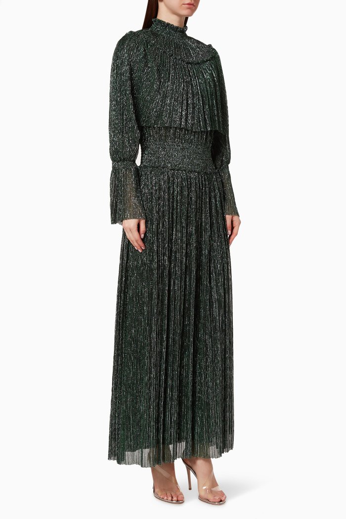 

Metallic Pleated Dress, Green