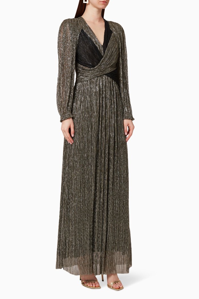 

Metallic Colour Block Pleated Dress, Grey