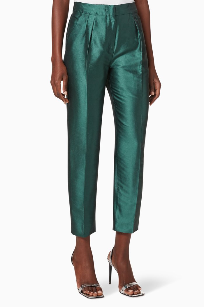 

Monile Cotton & Silk Twill Pants, Green