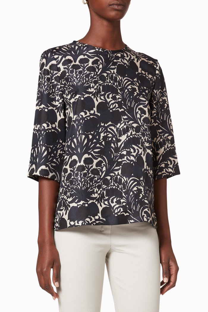Veggia Silk Twill Top, Blue