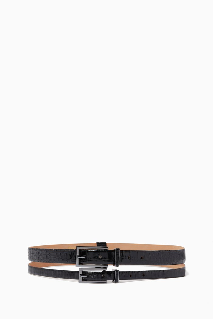 

Cabras Double Belt in Reptile Embossed Leather, Black