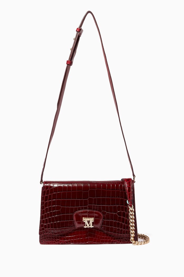 

Marlen 5 Clutch in Crocodile-Print Leather, Burgundy