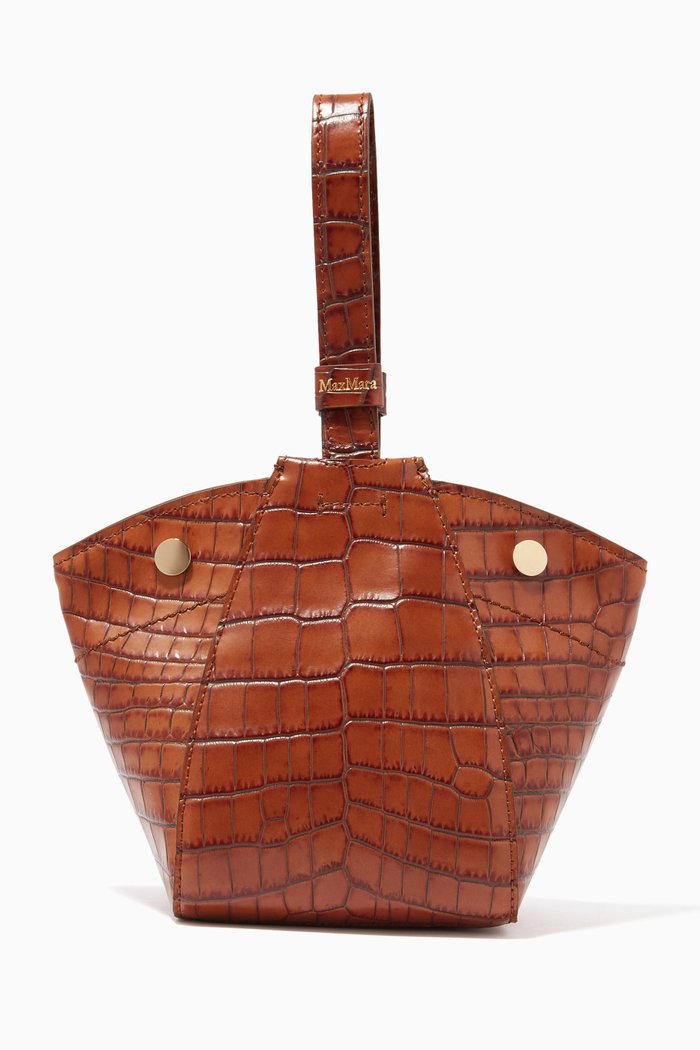 

Anitx S2 Mini Shopper Bag in Crocodile-Print Leather, Brown