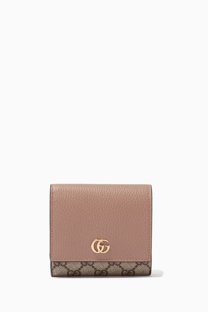 

Petite Marmont Wallet in Leather & GG Supreme Canvas, Neutral
