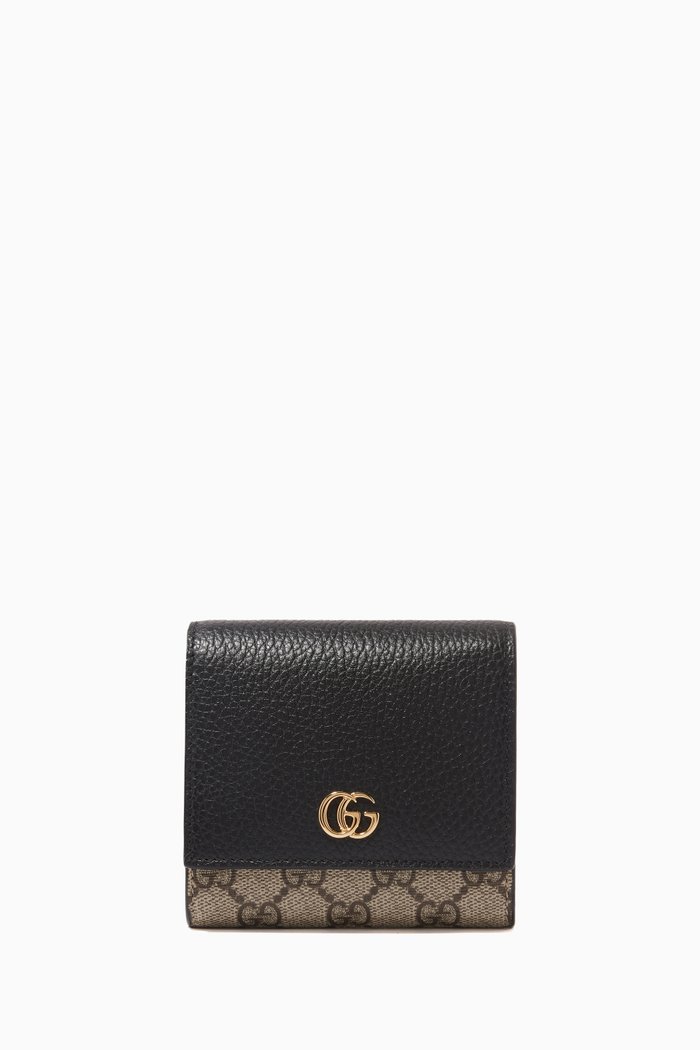 

Petite Marmont Wallet in Leather & GG Supreme Canvas, Black