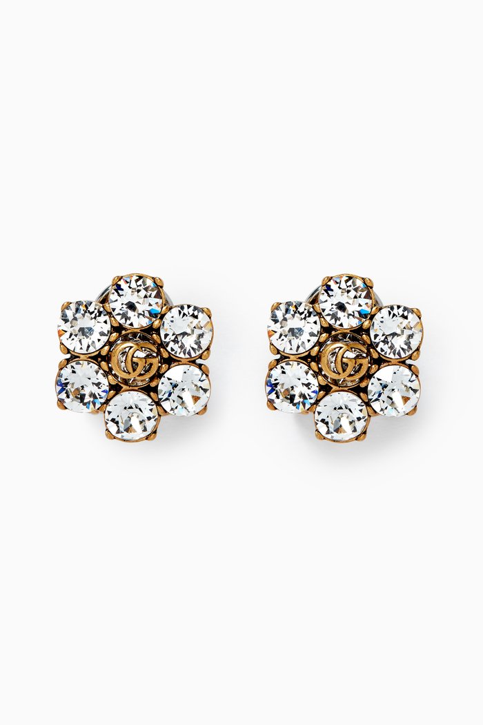 

Double GG Clip Earrings with Crystals, Gold