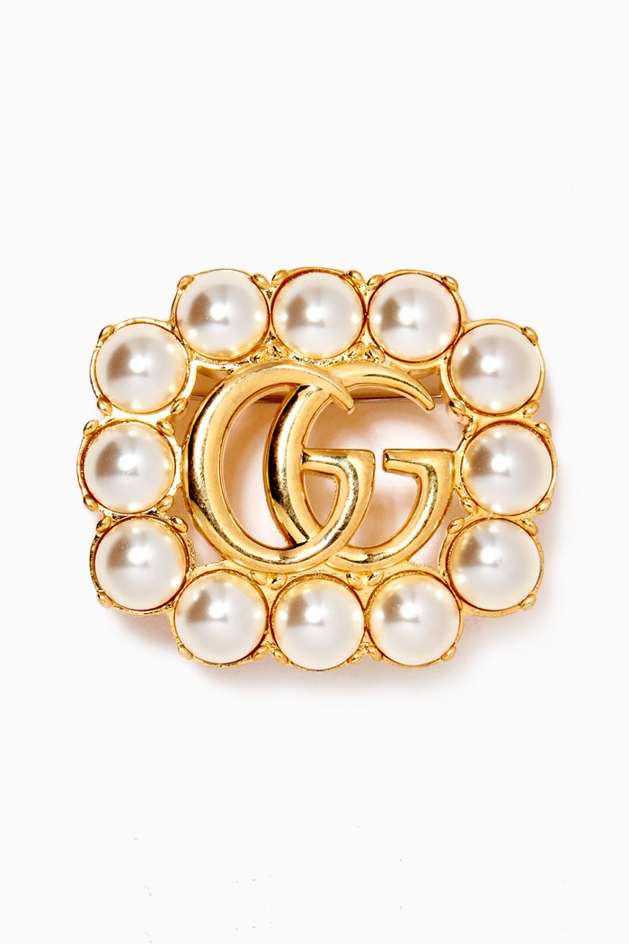 

GG Marmont Pearl Brooch, Gold
