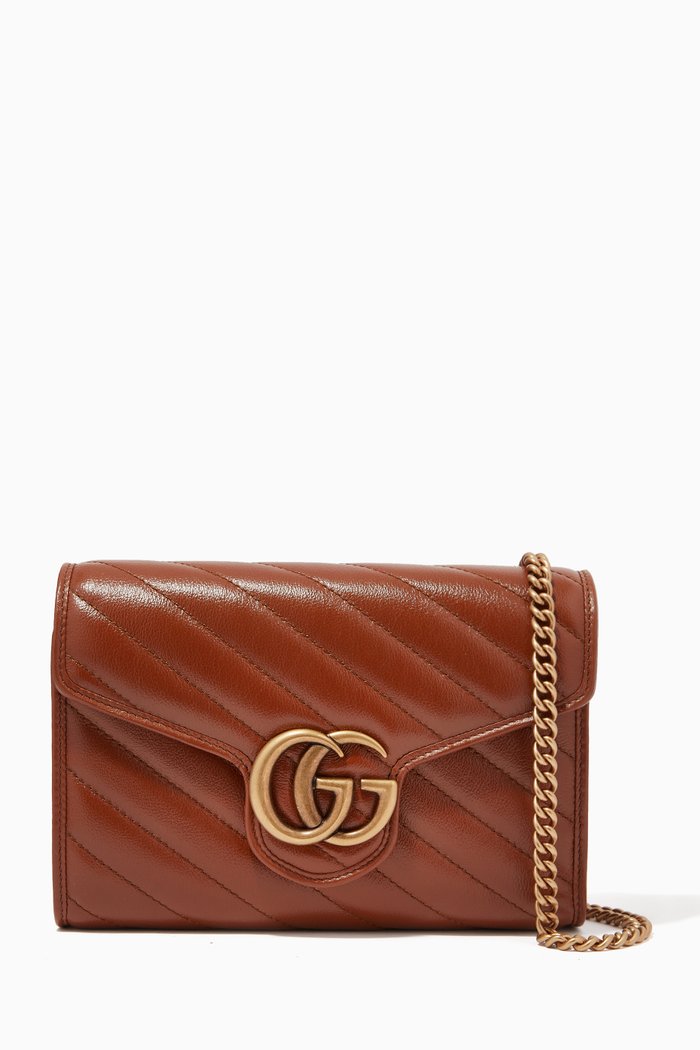 GG Marmont Chain Wallet in Matelassé Leather, Brown