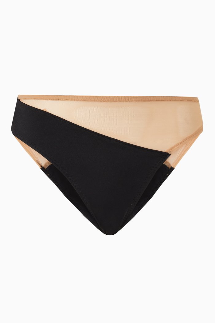 Snake Mesh Bikini Bottom, Black