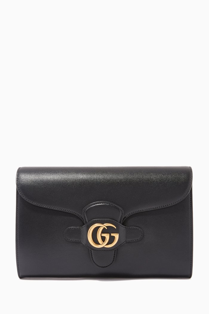 

Double G Clutch in Leather, Black