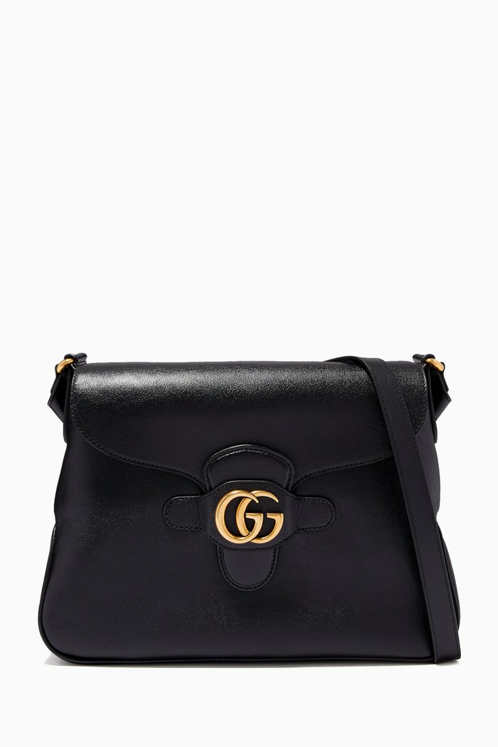 Small Dahlia Shoulder Bag in Leather, Black
