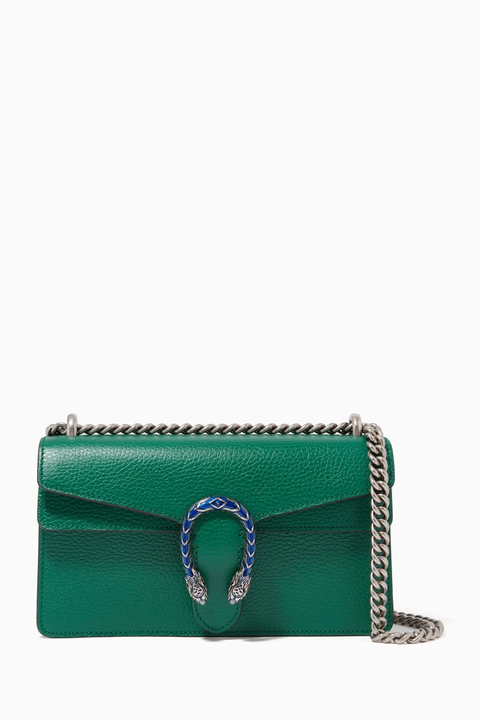 Small Dionysus Shoulder Bag in Leather, Green