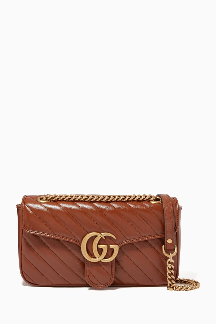 Small GG Marmont Shoulder Bag in Matelassé Leather, Brown
