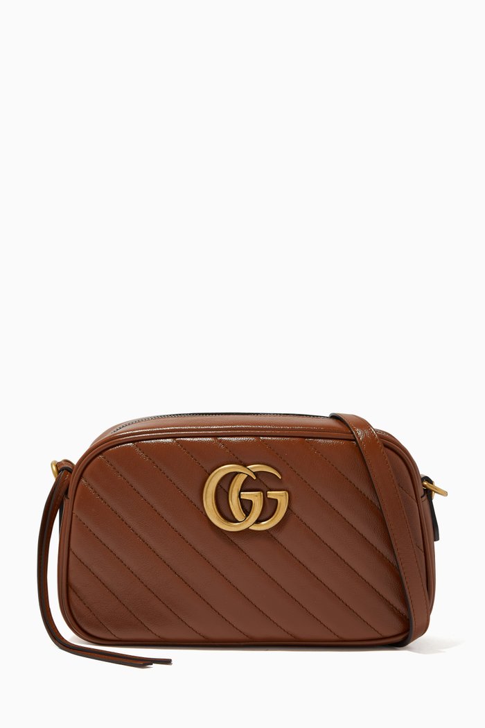 

Small GG Marmont Shoulder Bag in Matelassé Leather, Brown