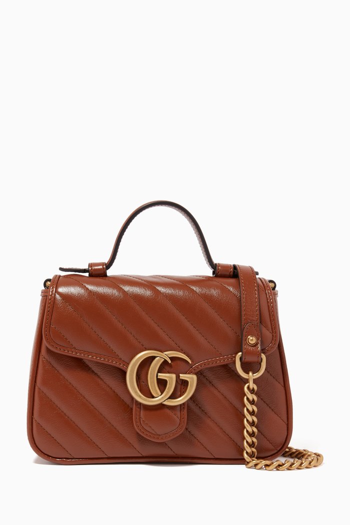 

Mini GG Marmont Top Handle Bag in Leather, Brown
